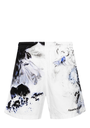 Alexander McQueen logo-embroidered graphic-print swim shorts - White