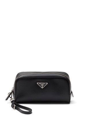 Prada enamel-logo saffiano leather clutch bag - Black