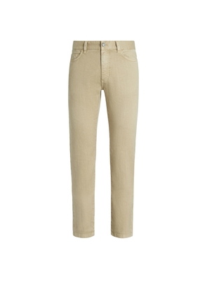 Beige Stretch Linen and Cotton Jeans