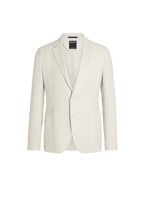 Off White Microstructured Crossover Linen and Wool Blend Shirt Jacket