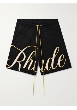 Rhude - Straight-Leg Logo-Jacquard Cotton and Cashmere-Blend Drawstring Shorts - Men - Black - S