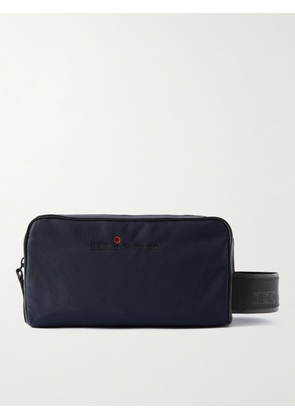 Kiton - Leather-Trimmed Logo-Embroidered Nylon Wash Bag - Men - Blue