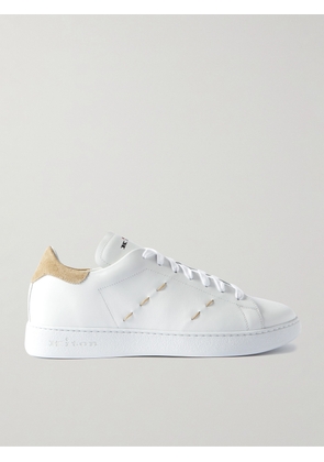 Kiton - Suede-Trimmed Embroidered Logo-Print Leather Sneakers - Men - White - UK 7