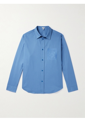 LOEWE - Logo-Embroidered Cotton-Poplin Shirt - Men - Blue - EU 37