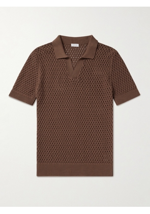 Sunspel - Crochet-Knit Cotton Polo Shirt - Men - Brown - S
