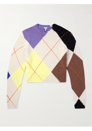 LOEWE - Slim-Fit Cropped Argyle Cashmere Sweater - Men - Neutrals - XS