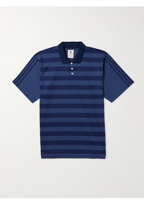 adidas Originals - Pop Trading Company Logo-Print Striped Recycled-Piqué Polo Shirt - Men - Blue - S
