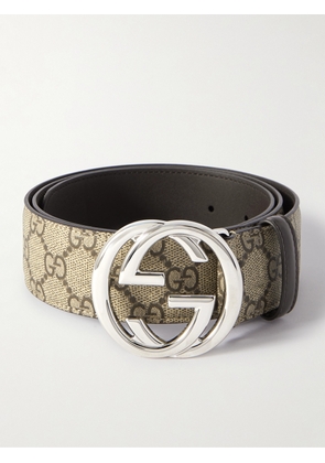 Gucci - 40cm Leather-Trimmed Monogrammed Coated-Canvas Belt - Men - Neutrals - EU 80