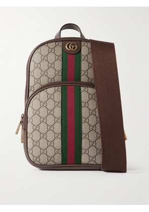 Gucci - Ophidia Leather-Trimmed Striped Monogrammed Coated-Canvas Backpack - Men - Neutrals