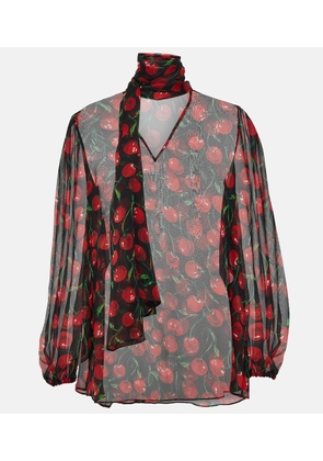 Dolce&Gabbana Cherry tie-neck silk chiffon blouse