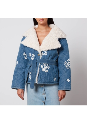 Tach Wilma Floral-Embrodiered Denim and Sherpa Jacket - S