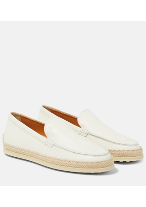Tod's Raffia-trimmed leather loafers