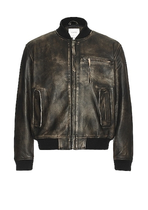 Found Distressed Leather Bomber Jacket in Black - Black. Size L (also in ).