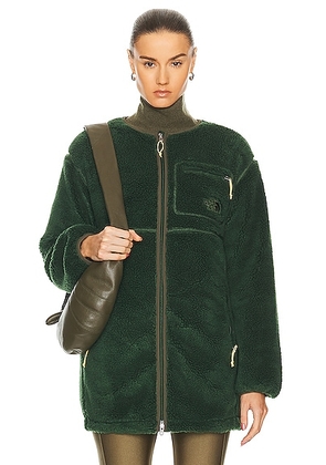 The North Face Extreme Pile Coat in Pine Needle & New Taupe Green - Dark Green. Size XS (also in L, M, S).