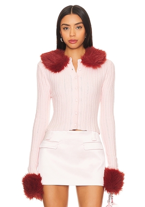 GUIZIO Heart Knit Cardigan in Pink. Size L.