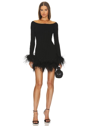 MILLY Rosette Feather Trim Mini Dress in Black. Size M, P.
