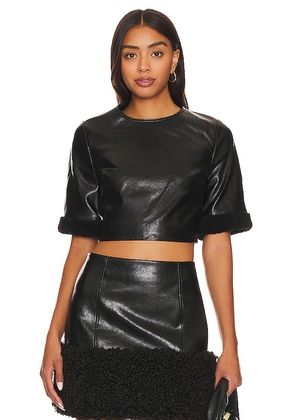MILLY Rainey Crinkled Faux Leather Top in Black. Size L, M, S.