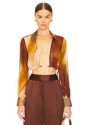 RTA Cropped Shirt in Brown. Size M, XS.