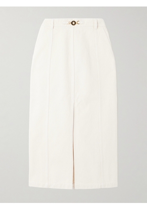 Patou - Embellished Cotton-twill Midi Skirt - White - FR34,FR36,FR38,FR40,FR42,FR44