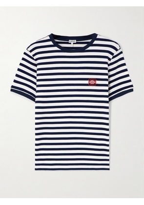 Loewe - Anagram Embroidered Striped Jersey T-shirt - Blue - x small,small,medium,large,x large