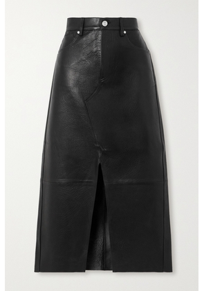 FRAME - Leather Midi Skirt - Black - 24,25,26,27,28,29,30,31,32,33