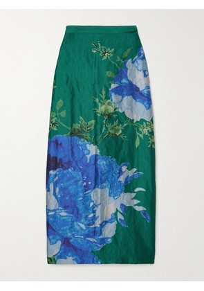 Erdem - Floral-print Crinkled-satin Midi Skirt - Blue - UK 4,UK 6,UK 8,UK 10,UK 12,UK 14,UK 16,UK 18