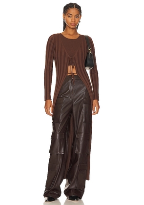SOVERE Radiant Combo Maxi Cardi in Brown. Size M, XS.