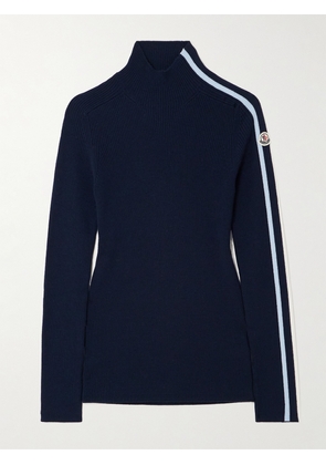 Moncler - Turtleneck Striped Ribbed Wool Sweater - Blue - xx small,x small,small,medium,large,x large