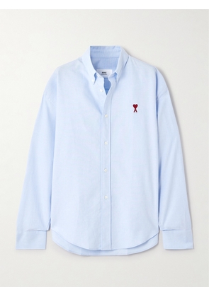 AMI PARIS - Embroidered Cotton Oxford Shirt - Blue - x small,small,medium,large,x large