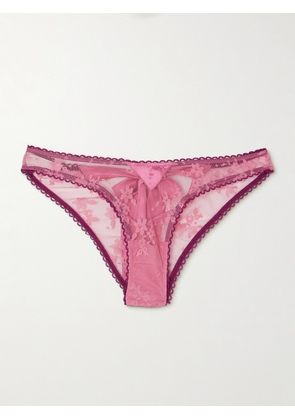 Fleur du Mal - Untie Me Cutout Tie-detailed Stretch-silk Satin-trimmed Lace Briefs - Pink - 1,2,3,4,5