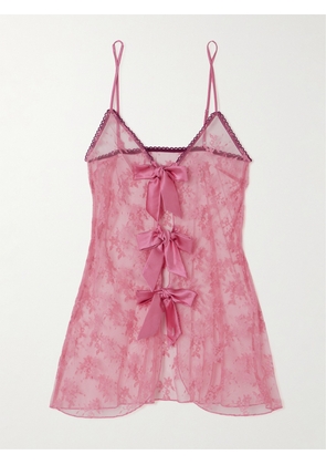 Fleur du Mal - Untie Me Tie-detailed Stretch-silk Satin-trimmed Lace Chemise - Pink - x small,small,medium,large