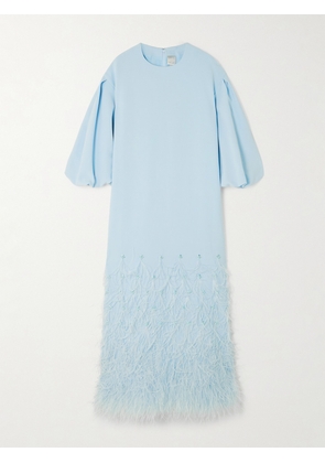 Huishan Zhang - Tilda Feather-trimmed Embellished Recycled-crepe Gown - Blue - UK 6,UK 8,UK 10,UK 12,UK 14,UK 16,UK 18,UK 20
