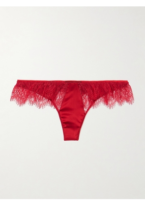 Kiki de Montparnasse - Camaret Lace-trimmed Stretch-silk Thong - Red - x small,small,medium,large