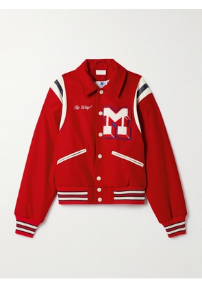 Mother - The Team Spirit Appliquéd Faux Leather-trimmed Wool-blend Bomber Jacket - Red - x small,small,medium,large,x large