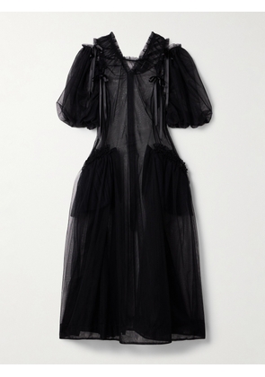 Simone Rocha - Bow-detailed Tulle Midi Dress - Black - UK 4,UK 6,UK 8,UK 10,UK 12,UK 14