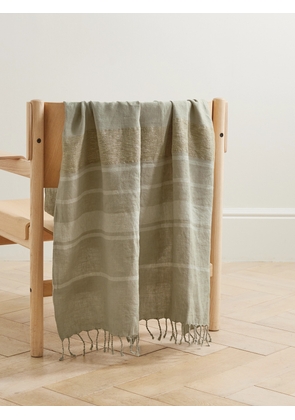 Brunello Cucinelli - Fringed Striped Metallic Linen-blend Blanket - Neutrals - One size