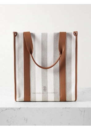 Brunello Cucinelli - Leather-trimmed Striped Canvas Tote Bag - Gray - One size