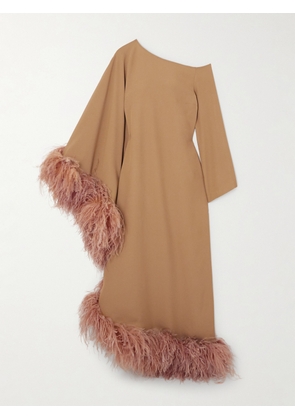 Taller Marmo - Ubud Extravaganza Feather-trimmed Crepe Midi Dress - Brown - IT36,IT38,IT40,IT42,IT44,IT46,IT48,IT50