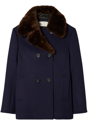 Tory Burch notched-lapels shearling jacket - Blue