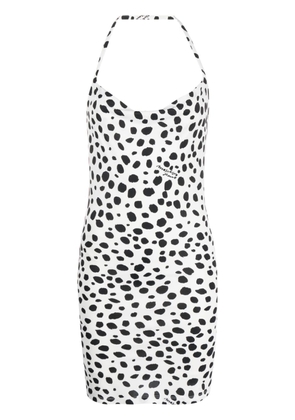 MOSCHINO JEANS leopard-print shawl-collar minidress - White