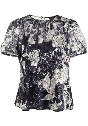 Marchesa Notte floral-print lace-detail asymmetric-hem dress - Black