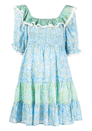 Rixo Harlow floral-print tiered minidress - Blue