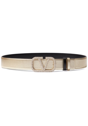 Valentino Garavani VLogo crystal-embellished reversible belt - Gold