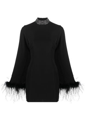 De La Vali feather-trim long-sleeve dress - Black