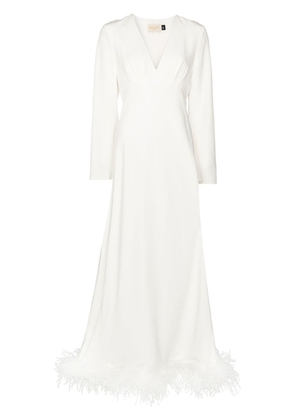 Rixo Jazi feather-trim silk gown - White
