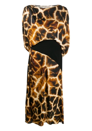 Roberto Cavalli Giraffe Chine print draped dress - Neutrals