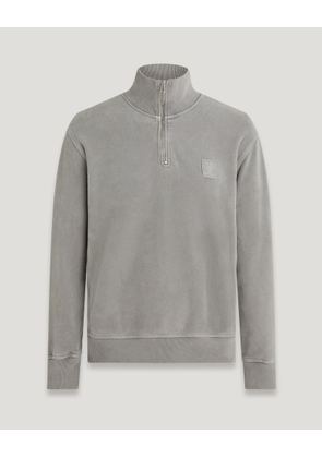 Belstaff Mineral Outliner Quarter Zip Sweatshirt Men's Mineral Dye Fleece Dark Cloud Grey Size L