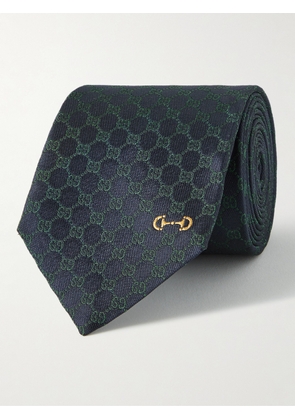 Gucci - 7cm Logo-Embroidered Silk-Jacquard Tie - Men - Green