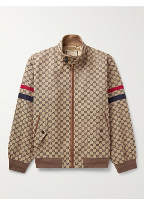Gucci - Grosgrain and Leather-Trimmed Logo-Jacquard Cotton-Blend Canvas Blouson Jacket - Men - Brown - IT 46