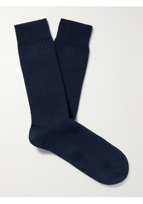 Mr P. - Birdseye Cotton-Blend Socks - Men - Blue